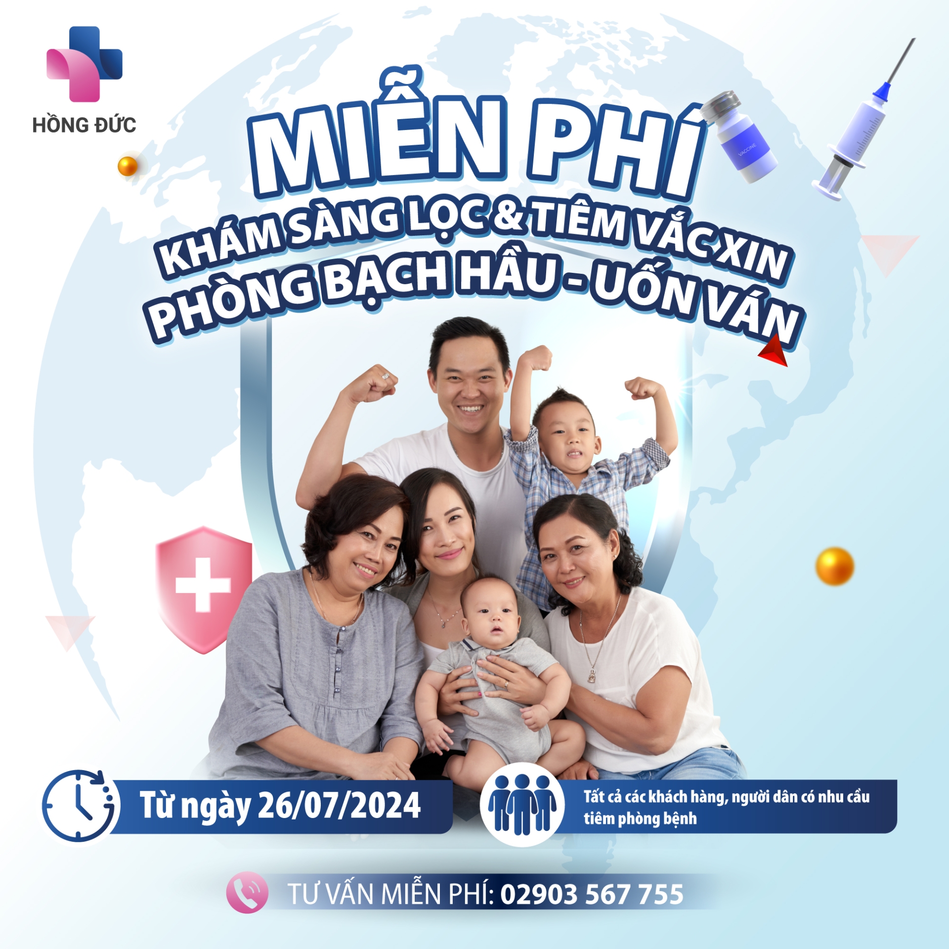 MIỄN PHÍ KHÁM SÀNG LỌC & TIÊM VẮC XIN PHÒNG BẠCH HẦU - UỐN VÁN TẠI PKĐK HỒNG ĐỨC